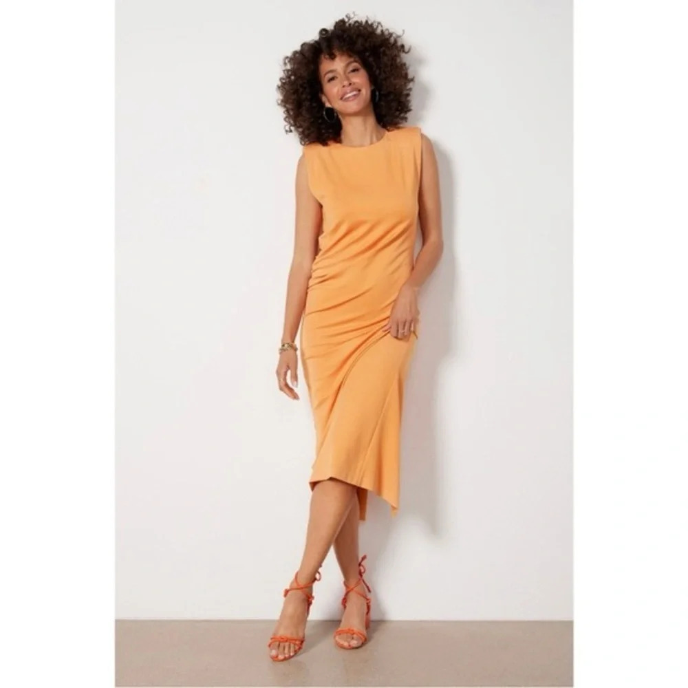 Evereve Zoe Strong Shoulder Midi Dress Size Small Tangerine